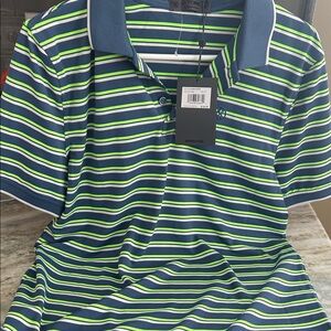 G/Fore Slate Perforated Striped Banded Sleeve Golf Jersey Polo Colorful New 129$